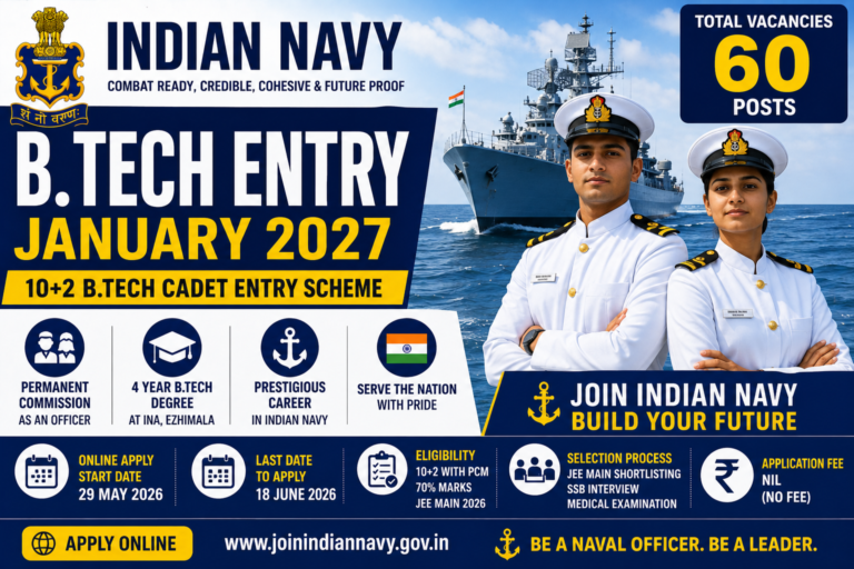 Indian Navy 10+2 B.Tech Cadet Entry January 2027