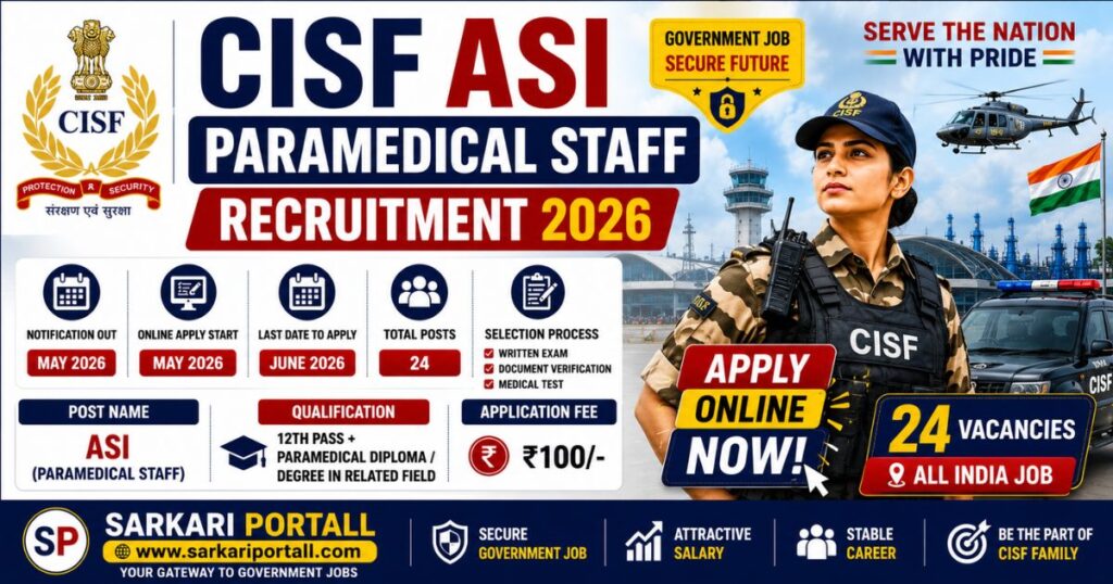 CISF ASI Paramedical Staff Recruitment 2026 Notification, Eligibility, Online Form 2 https://sarkariportall.com/wp-content/uploads/2026/06/CISF-ASI-Paramedical-Staff-Recruitment-2026.jpg CISF ASI Paramedical Staff Recruitment 2026