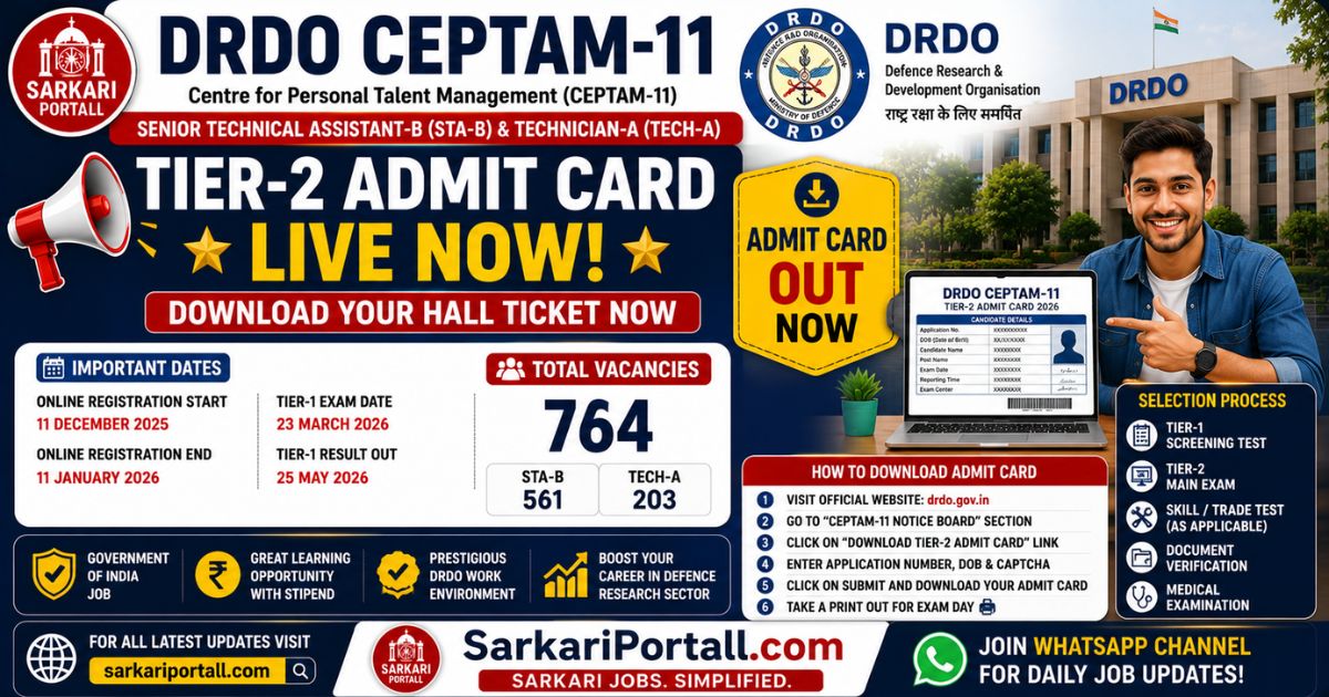 DRDO CEPTAM 11 Tier-2 Admit Card 2026