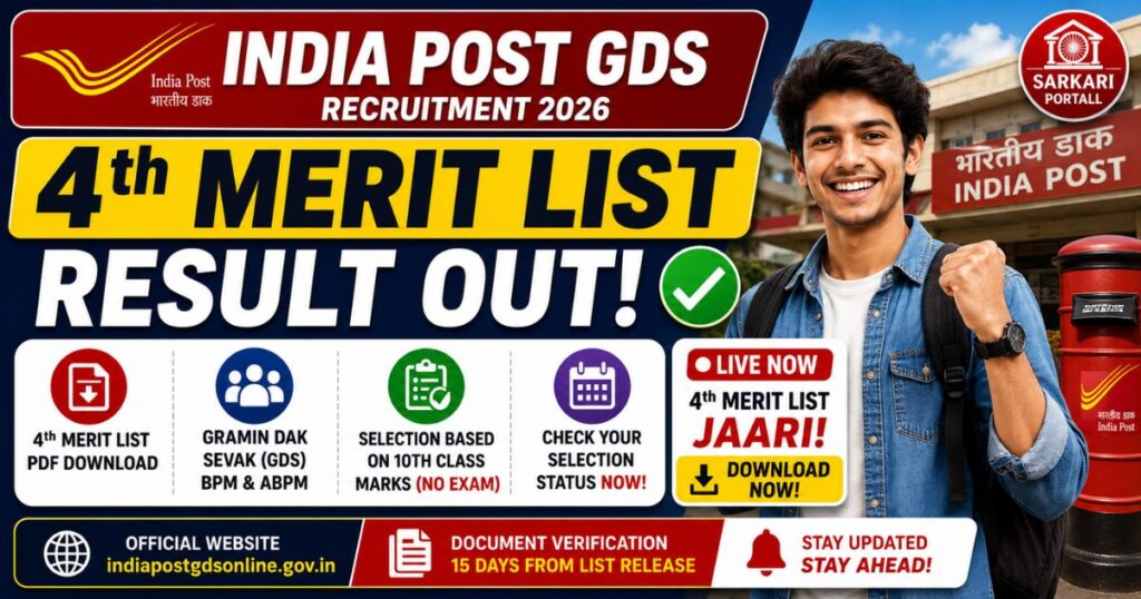 India Post GDS 4th Merit List Result 2026 PDF Download Link 2 https://sarkariportall.com/wp-content/uploads/2026/06/India-Post-GDS-4th-Merit-List-Result-2026.jpg India Post GDS 4th Merit List Result 2026