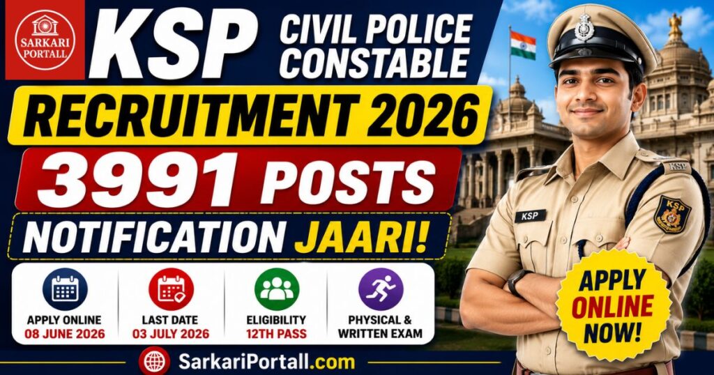 KSP Civil Police Constable Recruitment 2026: 3991 Posts Ke Liye Notification Jaari, Apply Online 2 https://sarkariportall.com/wp-content/uploads/2026/06/KSP-Civil-Police-Constable-Recruitment-2026.jpg KSP Civil Police Constable Recruitment 2026
