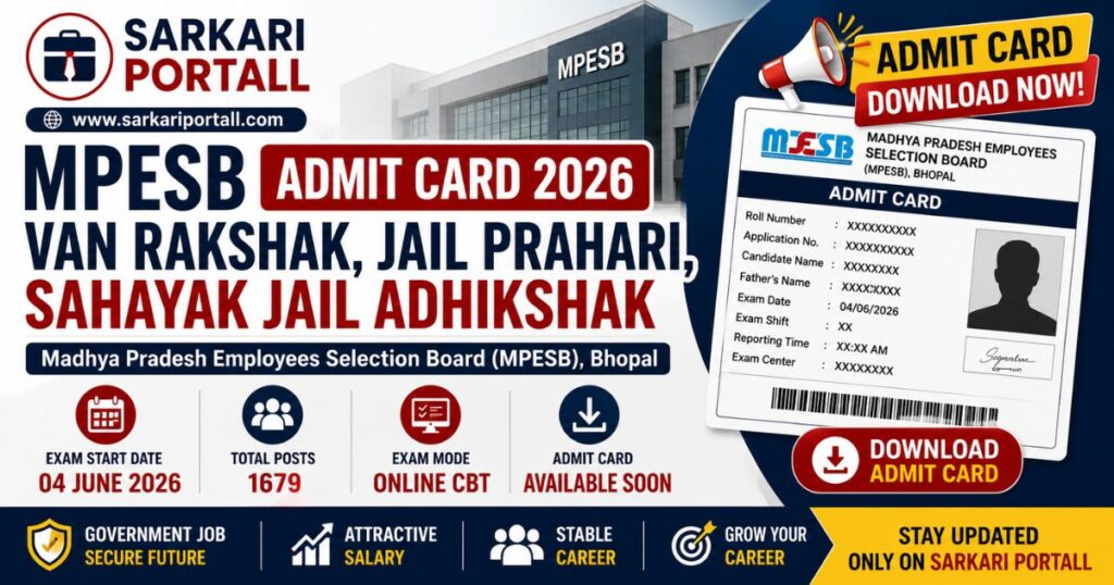 MPESB Van Rakshak, Jail Prahari, Sahayak Jail Adhikshak Admit Card 2026 Download Link 2 https://sarkariportall.com/wp-content/uploads/2026/06/MPESB-Van-Rakshak-Jail-Prahari-Sahayak-Jail-Adhikshak-Admit-Card-2026.jpg MPESB Van Rakshak, Jail Prahari, Sahayak Jail Adhikshak Admit Card 2026
