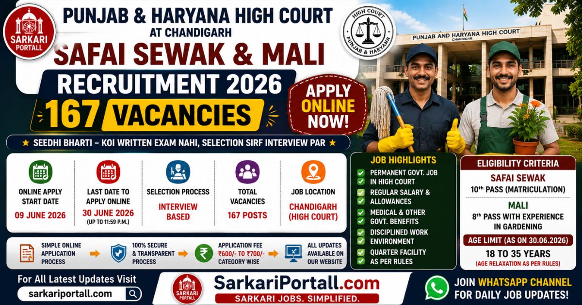 Punjab and Haryana High Court Safai Sewak and Mali Recruitment 2026