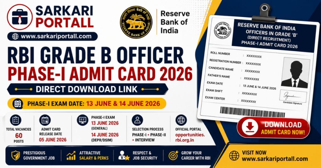 RBI Grade B Officer Phase-I Admit Card 2026 Direct Download Link 2 https://sarkariportall.com/wp-content/uploads/2026/06/RBI-Grade-B-Officer-Phase-I-Admit-Card-2026.jpg RBI Grade B Officer Phase-I Admit Card 2026